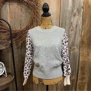 Madewell Leopard-Sleeve Tensley Pullover Sweater in Cotton-Merino Yarn